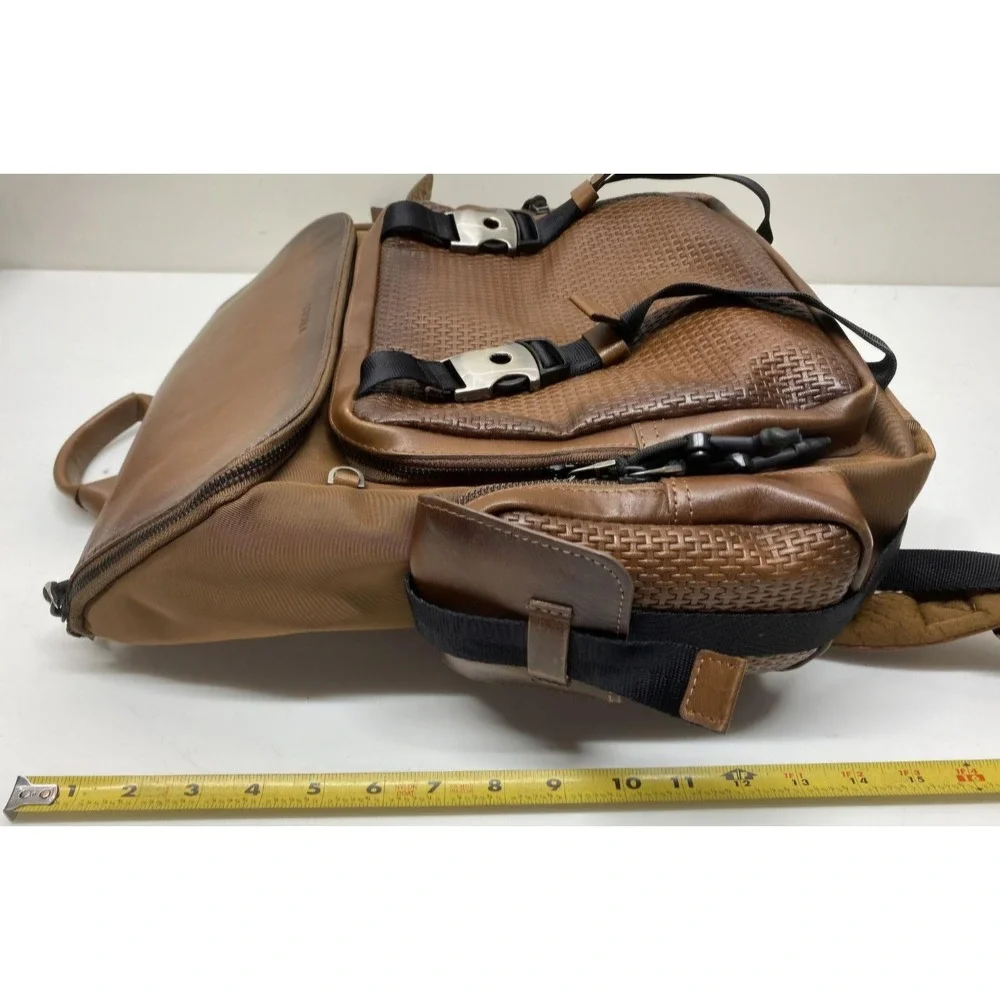 Velez Artisan Designer Leather Backpack Knapsack Brown Woven Accent Travel Bag